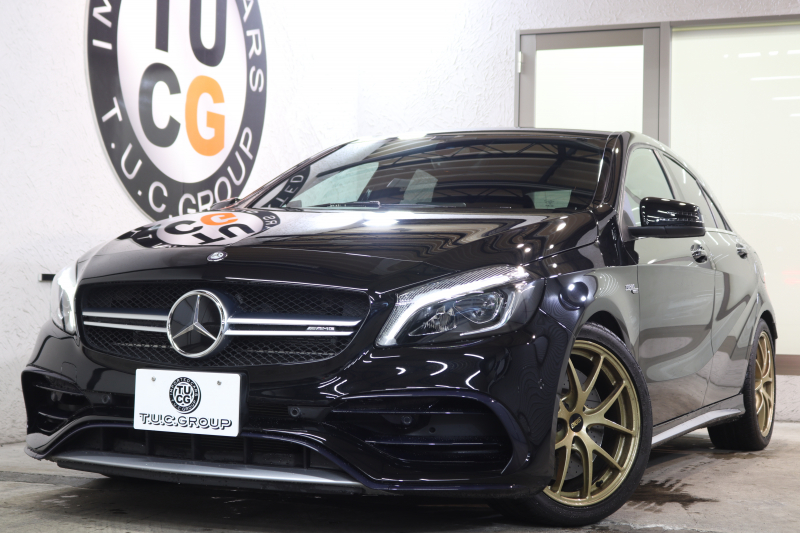 AMG Aクラス A45 4MATIC ﾚｰﾀﾞｰｾｰﾌﾃｨPKG　後期 ｷｰﾚｽｺﾞｰ 黒本革 HDDﾅﾋﾞTV ｽﾏﾎ連携 ﾊﾞｯｸｶﾒﾗ PTS LEDﾗｲﾄ AMG専用装備&ﾁｭｰﾆﾝｸﾞ ﾀﾞｲﾅﾐｯｸS BBS18AW 7AT　2年保証