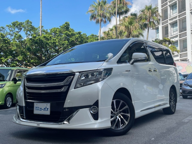 トヨタ アルファード ハイブリッド G　純正9インチナビ　純正エアロモデリスタ　純正ナビ（CD／DVD／Bluetooth／フルセグ）　両側パワースライドドア　クリアランスソナー　オットマン　パワーシート　メモリーシート　ハーフレザーシート