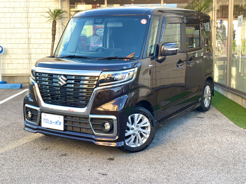 スズキ スペーシア カスタム　ハイブリッドGS　衝突被害軽減ブレーキ　コーナーセンサー　ETC　スモークフィルム　シートヒーター　LEDヘッドライト　社外ナビ　フォグライト　オートライト　　オートリトラウインカーミラー　アイドリングストップ