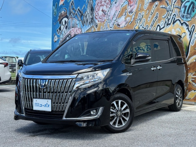 トヨタ エスクァイア ハイブリッドGi　後期型　OP10年保証対象車　トヨタセーフティセンス　純正ナビ（CD／DVD／Bluetooth／フルセグ）　フリップダウンモニター　前後ドライブレコーダー　両側パワースライドドア　レザーシート