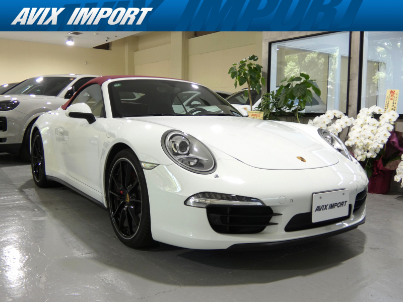 ポルシェ 911(Type991.1) 4S Cabriolet 前期最終型 水平対向6気筒(NA3.8L) 7速PDK 左H正規D車 赤幌 ｽﾎﾟｰﾂｸﾛﾉPKG 黒革 ｼｰﾄﾋｰﾀｰ 純正ﾅﾋﾞ Bｶﾒﾗ&PAS ｸﾙｺﾝ ﾊﾞｲｷｾﾉﾝHL 電格ﾐﾗｰ PASM＆PTVﾌﾟﾗｽ 赤ｷｬﾘﾊﾟｰ  純正20AW(ﾌﾞﾗｯｸ) 禁煙